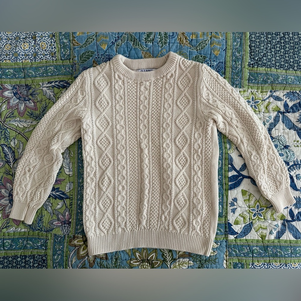 Old Navy Cream Crew Neck Cable Knit Sweater